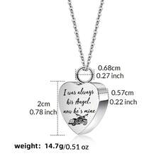 Heart Urn Necklace For Ashes Motorcycle Cremation Jewelry For Ashes -I Was Always His Angel Now He's Mine - Silver - View 2