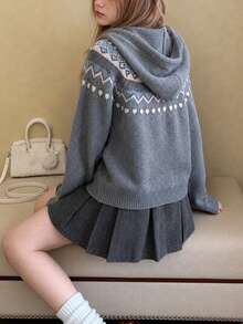 Women's Autumn/Winter Casual Vacation Hooded Knit Cardigan Jacket - Grey - View 2