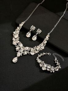 Women's Jewelry Necklace Earrings Bracelet 3pcs Set Geometric Pattern Elegant Wedding Season Accessories - White - View 4