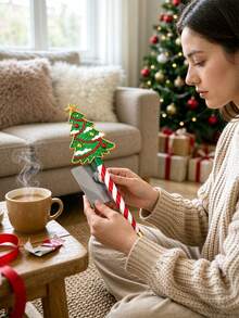 1 buah Tongkat Pembayaran Nirsentuh Pohon Natal, Tempat Kartu Natal Berkilau dengan Pegangan Permen Tongkat, Aksesori Kasir Liburan Kreatif, Hadiah Belanja Natal - Tongkat pembayaran - View 3