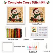 3pcs Vintage Christmas Cartoon Cross Stitch Full Kit 11CT Full Embroidery 20x20cm With Frame And Scissors Threader Pre-Printed Snowman Nutcracker Reindeer Pattern Beginner Friendly Handmade Holiday Decoration - Multicolor - View 15