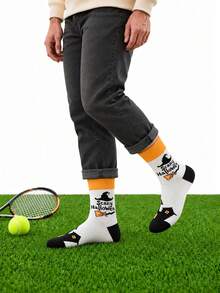 4 Pairs Unisex Halloween Tennis Crew Socks, Pumpkin Ghost Black Cat Witch Jacquard Socks, Color Block Rib Cuff Thick Cushioned Knit Calf Socks,Spooky - Multicolor - View 7