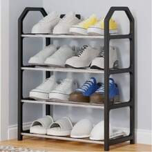 Neutral 4-Tier Multi-Function Shoe Rack, Multiple Colors Available, Plastic Frame With Metal Storage Layers, Aesthetic Durable And Space-Saving, Minimalist Style Shoe Rack, Suitable For Home Entryway And Bedroom - Multicolor - View 10