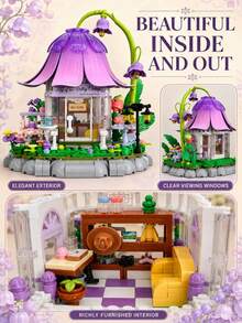 673PCS Sunshine Flower House Building Set, Fairy Tale Petal Roof Flower House Model, Desktop Decorative Household Items, Creative Stress Relief Puzzle, Suitable For Adult Collector-Level Building Toys, ABS Material Small Particle Building Blocks - Multicolor - View 9