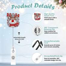 TONAVIETO 1pc Christmas Cute Dog Reindeer Badge Reel Acrylic Retractable Badge Holder Clip With Swivel Alligator Clip For Nurses And Medical Staff - Christmas Animals - View 2