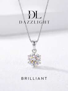 1 buah Kalung Moissanite Klasik 1CT Liontin Enam Cakar dengan Rantai Kotak, Sempurna untuk Pemakaian Sehari-hari Wanita dan sebagai Hadiah - Perak - View 1