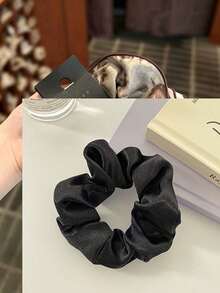 1pc Vintage Ruffle Rose Print Hair Scrunchie, Soft Coffee Color Hair Band, Face-Flattering, Suitable For Ponytail Hairstyle - Multicolor - View 8