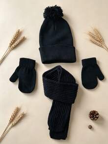 4pcs/Set 1-3 Years Old Kids Knitted Hat Scarf Gloves Set, Baby Warm Knitted Hat, Girls Wool Hat, Suitable For Cold Winter - Multicolor - View 2