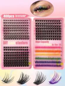 New 408pcs Colorful Single Cluster False Eyelashes, Large Capacity, Colorful D Curl, 9-16mm, Halloween Theme DIY Eyelash Clusters, Thick And Curly, 7 Mixed Colors, Natural Look, Ultra Dense, Thin And Lightweight, Super Soft, Reusable, Single Segment False Eyelashes, Eyelash Extension Set, Suitable For Home DIY, Halloween, Cosplay, Daily Makeup - D - View 3