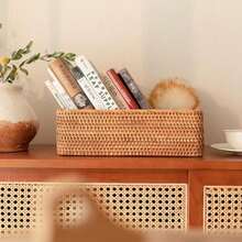Natural Wood Color Handmade Woven Rattan Placemat, Japanese Style Square Multi-Functional Fruit Tray Storage Box, Suitable For Restaurant/Outdoor Picnic, Home Storage, Wedding Decoration, Fruit Plate Storage - Mocha Brown - View 3