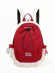 Contrast Color Drawstring Nylon Backpack, Lightweight Minimalist Large Capacity Casual Bag, Portable Small Backpack For Outdoor Short Trips - Multicolor - View 12