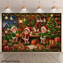 1 Piece Of 2D Flat Banner Background Cloth, Christmas Elf Studio, Outdoor Decoration For Large-Scale Festivals Is Easy To Hang, Suitable For Room And Garden Decoration, Without Electricity, Suitable For Many Occasions And Festivals. - 1 - View 8