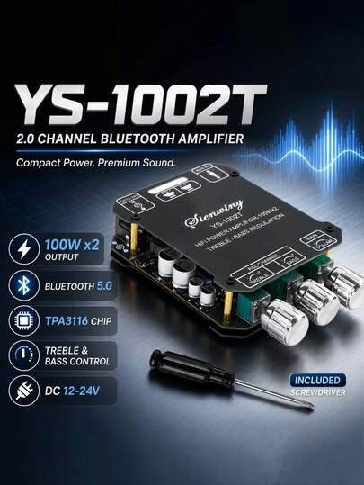 YS-1002T Placa Amplificadora de Audio Bluetooth 5.0 Módulo Amplificador de Potencia Estéreo de 2.0 Canales 50W X2 100W X2 Entrada AUX Para Altavoz DIY Audio Doméstico