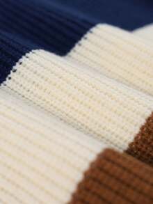 1pc Boys Teenager Striped Colorblock Half-Zip Sweater, Suitable For Commuting And School, Autumn/Winter - Apricot - View 7