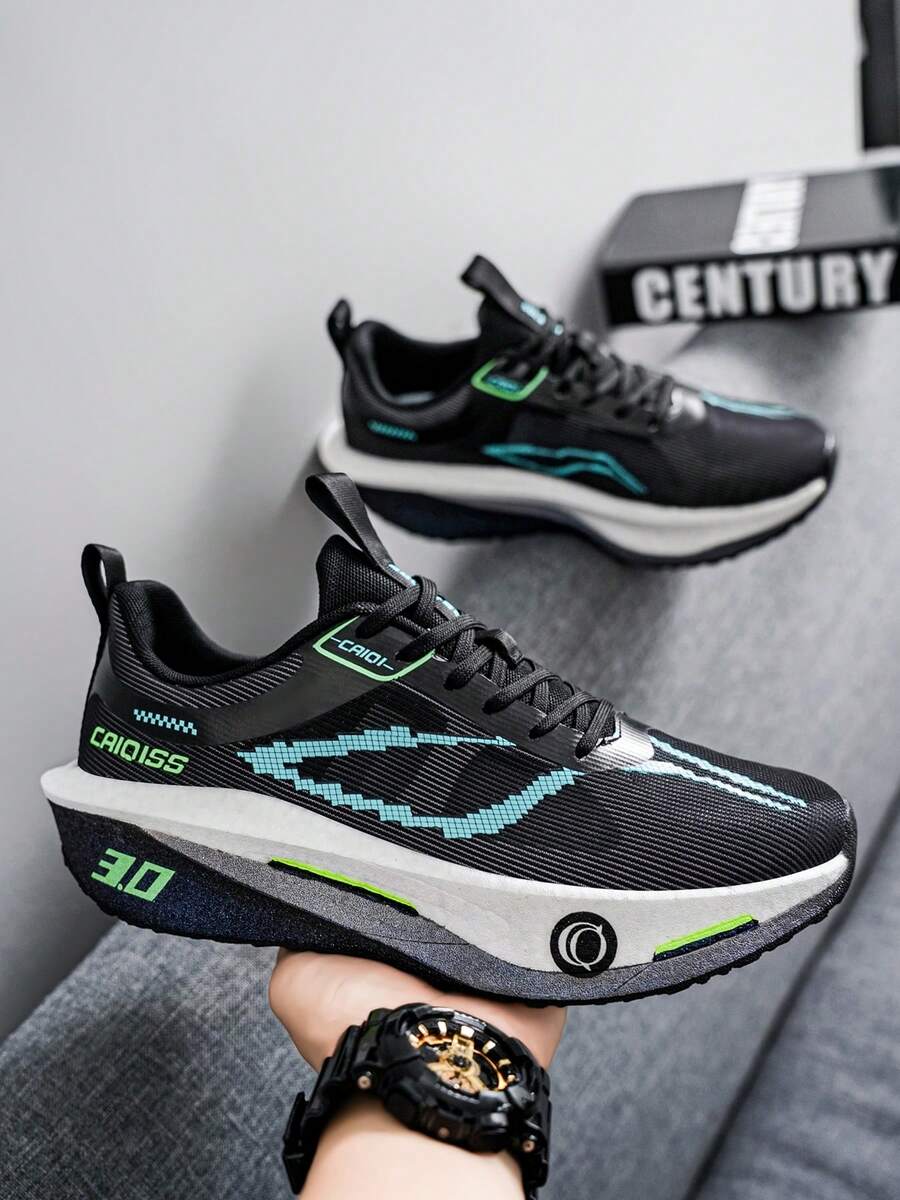 Men's Cross-Training Shoes: Comfy Upper, Cushioned Heel, Durable Outsole, Lace-Up, Multi-Color, Unisex, For Running, Hiking, Daily Wear. - Black - View 1