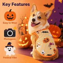 1pc Halloween Striped Pumpkin Ghost Print Pet Sleeveless Vest, Breathable Vest, Suitable For Small Dogs, Medium Dogs And Cats - Multicolor - View 3