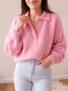 Women's Solid Color Casual Versatile Daily Long Sleeve Sweater - Pink - View 4