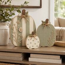 New Wildflower Pumpkin Figurine Wooden Craft Trio - 1PC - View 1