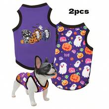 LUCKIE PAW قطعتان من سترة الحيوانات الأليفة بطباعة نمط مضحك لحروف هالوين والقرع والشبح مناسبة للكلاب والقطط الكبيرة والصغيرة للاستخدام الداخلي والخارجي - متعدد الألوان - مشاهدة 15