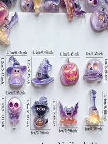 40pcs Mixed Resin Mini Colorful Halloween Ghost Pumpkin Bats Cats Skull Figurines Flatback Rhinestone Art DIY Charm Decor Clothing Scrapbook Crafts Ac - Random mixed - View 2