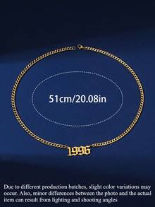 1pc Personalized Men's Stainless Steel Year Pendant Necklace, Suitable For Commemorative Purposes - Yellow Gold - View 3