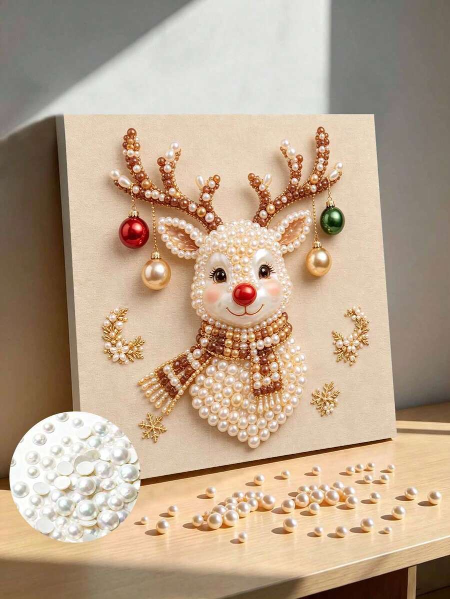 Handmade Pearl Painting Set, Cartoon Elk Design, Full Set Of Hand Tools, Latest Picture Frame Art, Christmas Gifts.