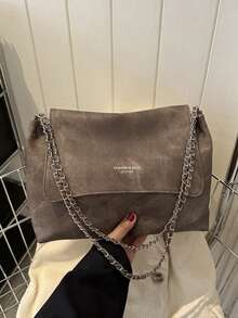 Tas Tangan Wanita Bergaya Vintage, Tas Bahu Rantai Serbaguna Musim Gugur/Dingin, Tas Tote Selempang Kapasitas Besar, Cocok untuk Perjalanan Kerja/Pergi ke Kantor, - Kopi - View 8