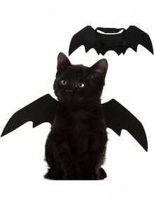 Pet Bat Wings Halloween Costume - Adjustable Design, Soft Polyester Material, Suitable For Cats And Small Dogs, Perfect For Halloween Role Play And Dress Up Games, Halloween, Halloween Decor, Autumn Decor, Gothic Style, Witch Elements, Fun And Elegant Gothic Bat Wing Design - Black - View 3