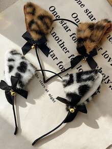 1pc Cat Ear Headband, Leopard Print Party Hair Accessory, Photo Prop, Halloween Costume Decoration - Multicolor - View 2