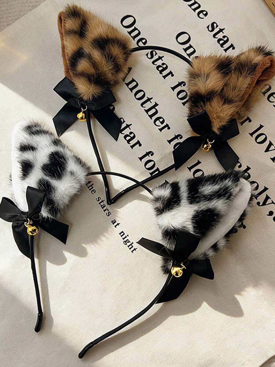 1pc Cat Ear Headband, Leopard Print Party Hair Accessory, Photo Prop, Halloween Costume Decoration - Multicolor - View 1