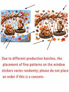 "Hello, FALL" Squirrel Swing Window Sticker, Removable Glue-Free Static Cling Glass Decal, Tree Branch Tire Swing Squirrel Bird Butterfly Berry Pine Cone Acorn Maple Leaf Pattern Design, Home Window Decor Beautification Sticker, Glass Surface Decorative Art Decal, Home Window Decor Beautification, Home Study, Living Room, Bedroom Glass Door Window Atmosphere Decoration Sticker - Multicolor - View 8