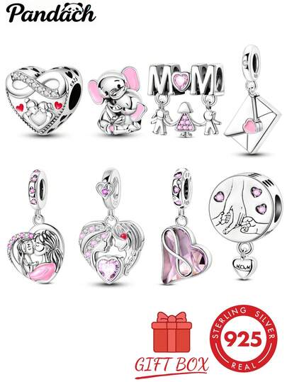 1 pieza Cuenta de plata de ley S925 con tema "Amor de Madre", diseño original para padres e hijos/Día de la Madre. Con colgante en forma de corazón de circonita incrustada, adecuado para pulseras y collares. Este accesorio de cuenta cálido y conmovedor simboliza la gratitud, perfecto para manualidades DIY y uso diario.