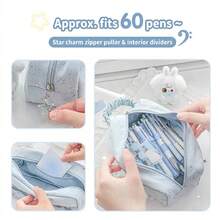 Rosyposy 1pc Cute Star Print Ita Bag Pencil Case With Clear Plush Doll Window, Large Capacity Pencil Pouch With Ruffle Handle, School Stationery - Lace Window - View 6