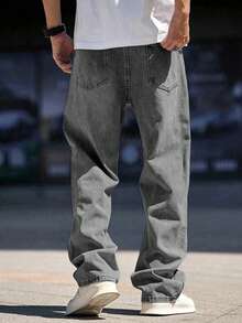 Teen Boy Personalized Casual Streetwear Dark Grey Pocket Denim Jeans - Dark Grey - View 4