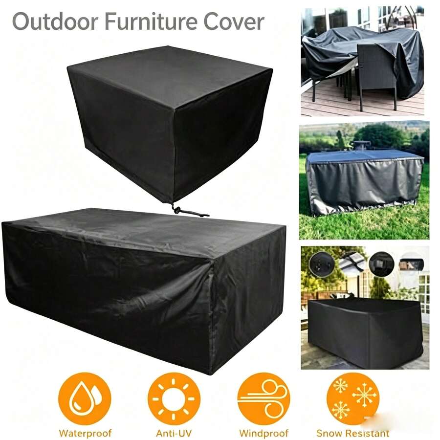 Waterproof Garden Patio Furniture Cover Rattan Table Cube Seat Covers Outdoor UK - Black - View 1