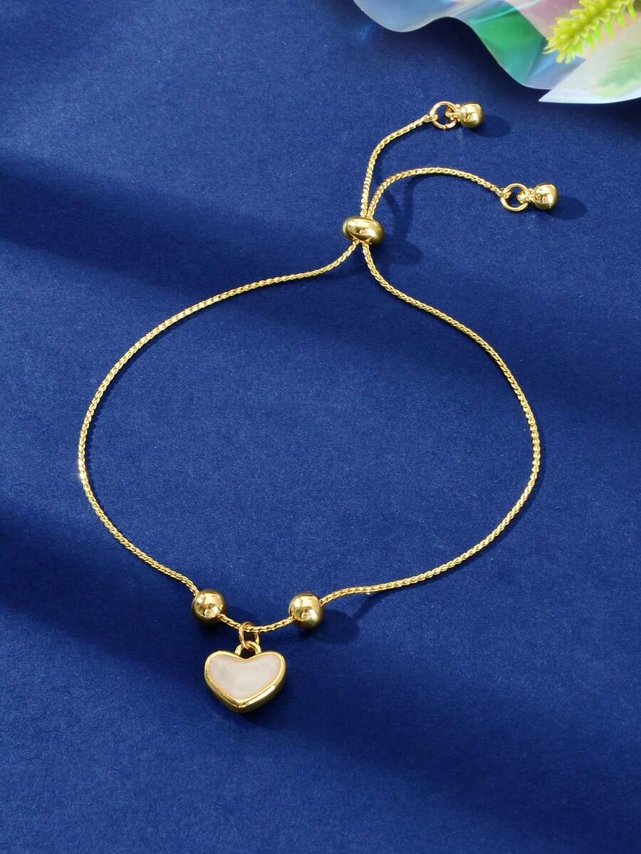 Heart Charm Bracelet Valentines,Mom,Mother,Mother's Day,Gift - Yellow Gold - View 1