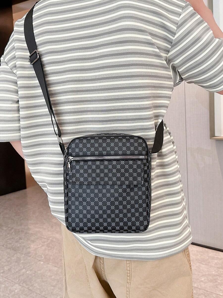 Men's Classic Vintage Vertical Shoulder Crossbody Bag With Large Capacity And Layered Storage Backpack For Daily Commuting And Leisure Activities - Black - View 1