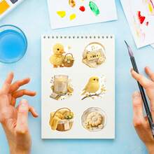 50pcs Cream Yellow Gentle Healing Stickers, Ins Style Cute Pets & Food Planner Decoration Waterproof Stickers - Multicolor - View 5