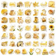 50pcs Cream Yellow Gentle Healing Stickers, Ins Style Cute Pets & Food Planner Decoration Waterproof Stickers - Multicolor - View 10