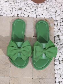European & American Women's Bowknot Slip-On Sandals, Fresh & Versatile - Green - View 3