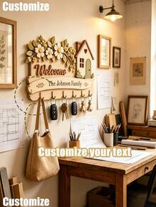 Estante de llaves de madera personalizado montado en la pared, ganchos de llaves familiares de varias capas, estante de almacenamiento de entrada personalizado, soporte de llaves colgante en la pared, adecuado para el vestíbulo, el pasillo y el hogar, regalo de inauguración de la casa, decoración de bienvenida al hogar - Multicolor - Ver 8