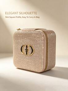 Dior Portable Jewelry Storage Box With Mirror Velvet Lining Woven Mini Jewelry Organizer Travel Carry Ring Earring Necklace Jewelry Box Makeup Storage Cosmetic Case - Gold Storage Box - View 3