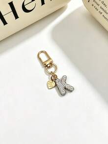 1pc Sparkling Rhinestone Inlaid 26 Letters Heart Pendant Car Key Bag Charm Necklace Friendship Couple Gift - Random Styles - View 10