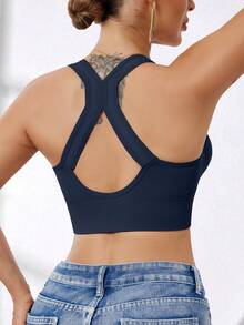 Women High Impact Front Zip Seamless Wireless Sports Bra, Suitable For Spring, Summer, Autumn And Winter - Royal Blue - View 5