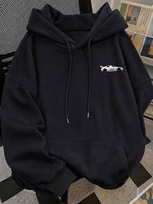 ZZG Women's Racing Letter Print Street Fashion Korean Style Commute Comfortable Y2K Black Plus Size Sweatshirt, Autumn/Winter - Black - View 2