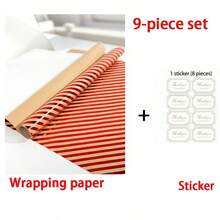 9-Piece Set (1 Wrapping Paper + 8 Stickers) Retro Christmas Wrapping Paper - Heat-Embossed Gift Wrapping Paper, Brown Paper Strip, Red Patterned Retro Christmas Paper, Suitable For Christmas, New Year, Holidays, Parties, And Holiday Gift Wrapping Paper, Multiple Styles To Choose From. - Multi-color - View 11