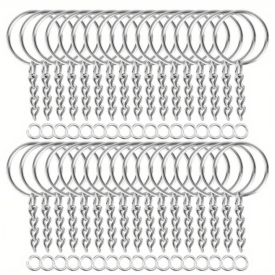 80Pcs Keychain Rings Kit, Alloy Key Ring Kit For DIY Jewelry Making, Keychains, Bag Pendants And Craft Projects - White K - View 1