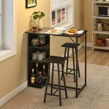3-Piece Bar Table & Chairs Set For 2 With 3-Tier Storage Shelves – Space-Saving Counter Height Dining Table For Small Apartment, Kitchen, Or Living Room - Black - View 10