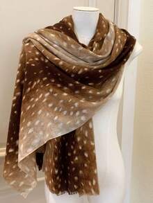 1pc Old Money Style Vintage Deer Print Scarf, High-End Versatile Shawl Travel Scarf - Yellowish Brown - View 2
