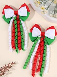 2件組女孩聖誕蝴蝶結髮夾，經典聖誕配色蝴蝶結夾，螺旋緞帶裝飾夾，時尚可愛節慶兒童髮飾 - 彩色 - 查看 1